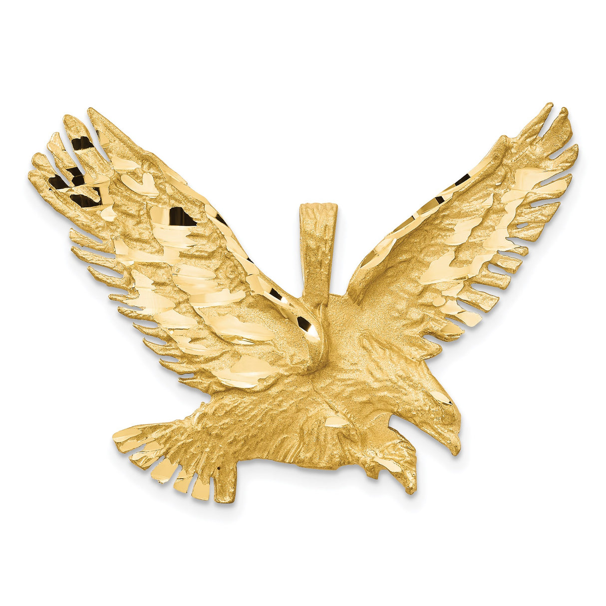 14k Yellow Gold Eagle Pendant with Outstretched Wings, High-Polish Wildlife Design for Men