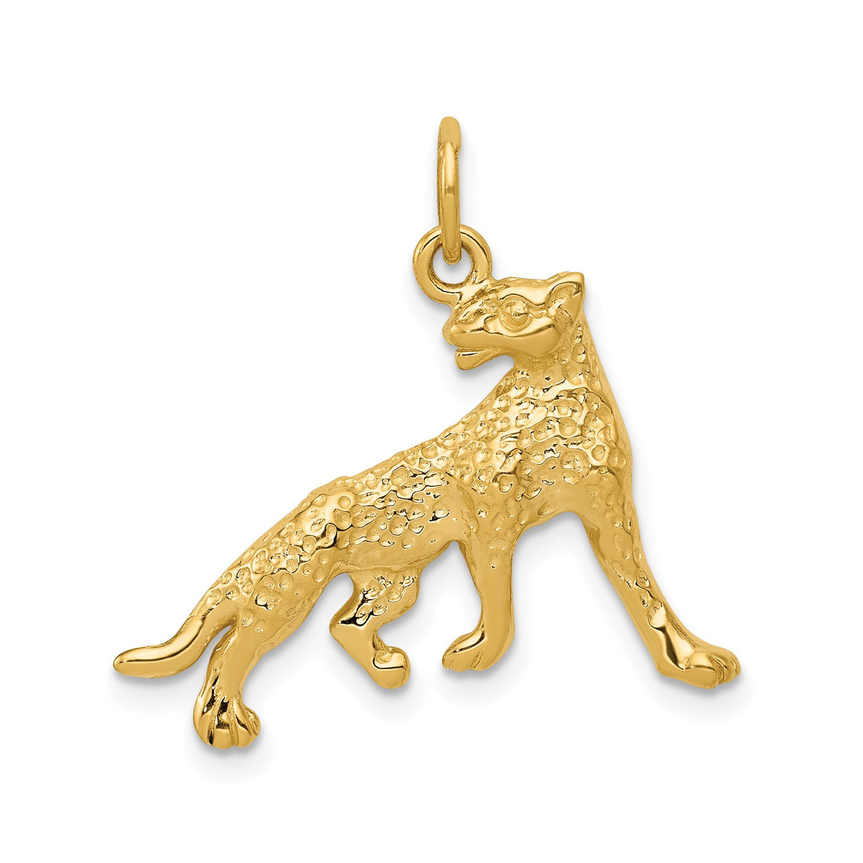 14k Yellow Gold Cheetah Pendant, Textured Jungle Animal Charm, Safari Wildlife Design