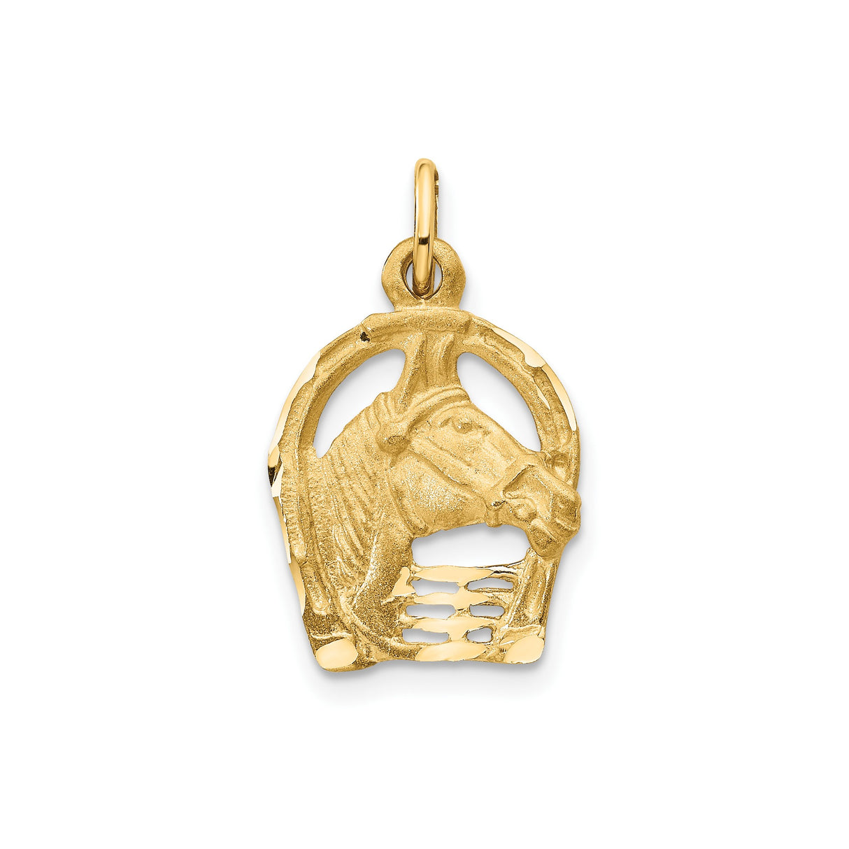 14k Yellow Gold Horse Head Horseshoe Pendant, Western Equestrian Design for Men or Women