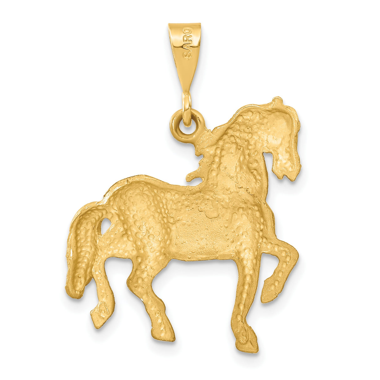 14k Yellow Gold Prancing Horse Pendant, Diamond-Cut Equestrian Charm for Women