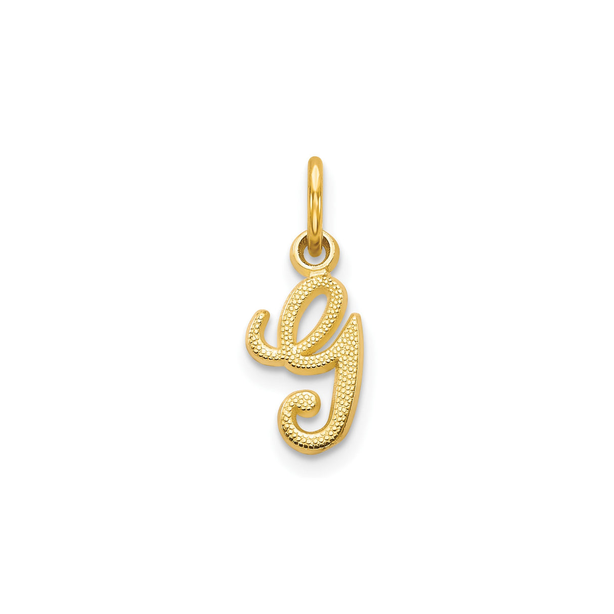 14k Yellow Gold Initial G Pendant Charm, Script Letter with Textured Accent