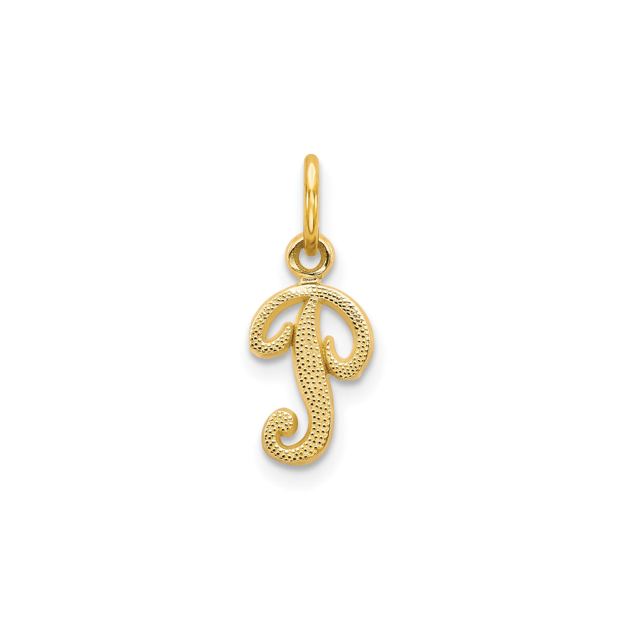 14k Yellow Gold J Initial Pendant, Textured Letter Charm, Solid Gold Alphabet Jewelry for Women