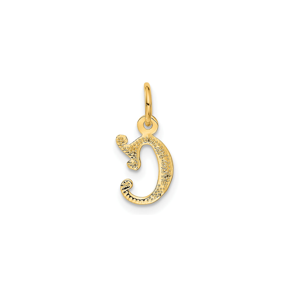 14k Yellow Gold Script Initial C Pendant Charm with Textured and Polished Finish
