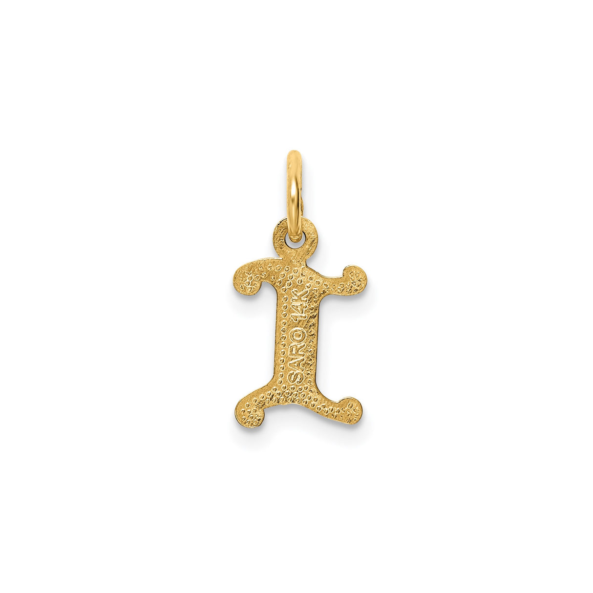 14k Yellow Gold Letter I Pendant Charm with Textured and Polished Accents
