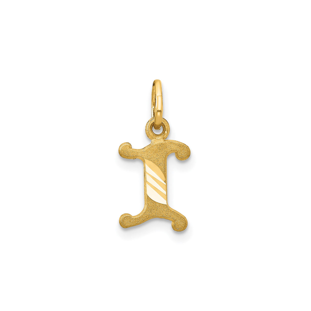14k Yellow Gold Letter I Pendant Charm with Textured and Polished Accents