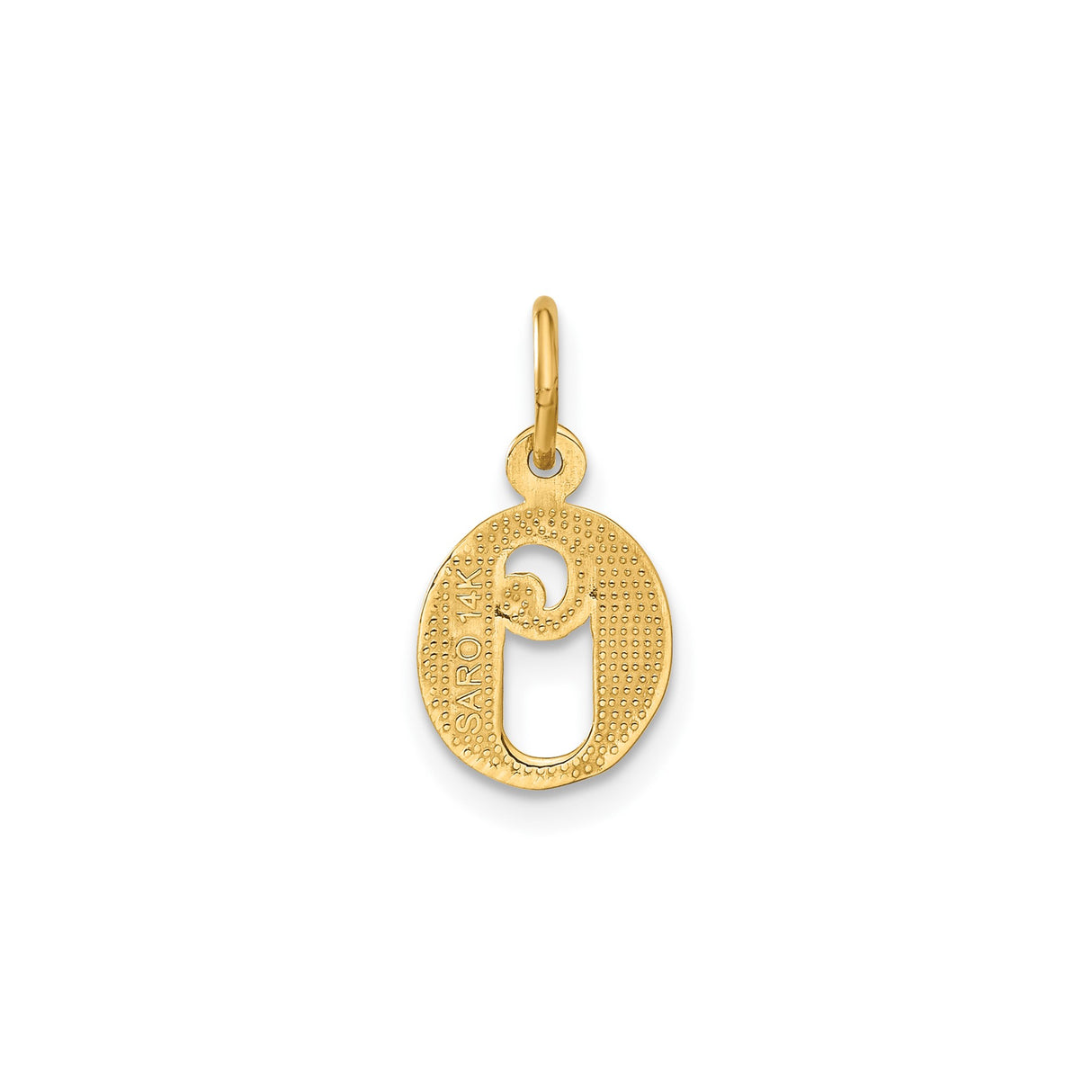 14k Yellow Gold Letter O Pendant, Textured Initial Charm with Polished Swirl Center