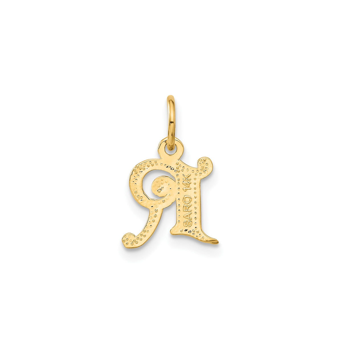 14k Yellow Gold Letter R Pendant Charm, Gothic Style Monogram with Polished Textured Finish