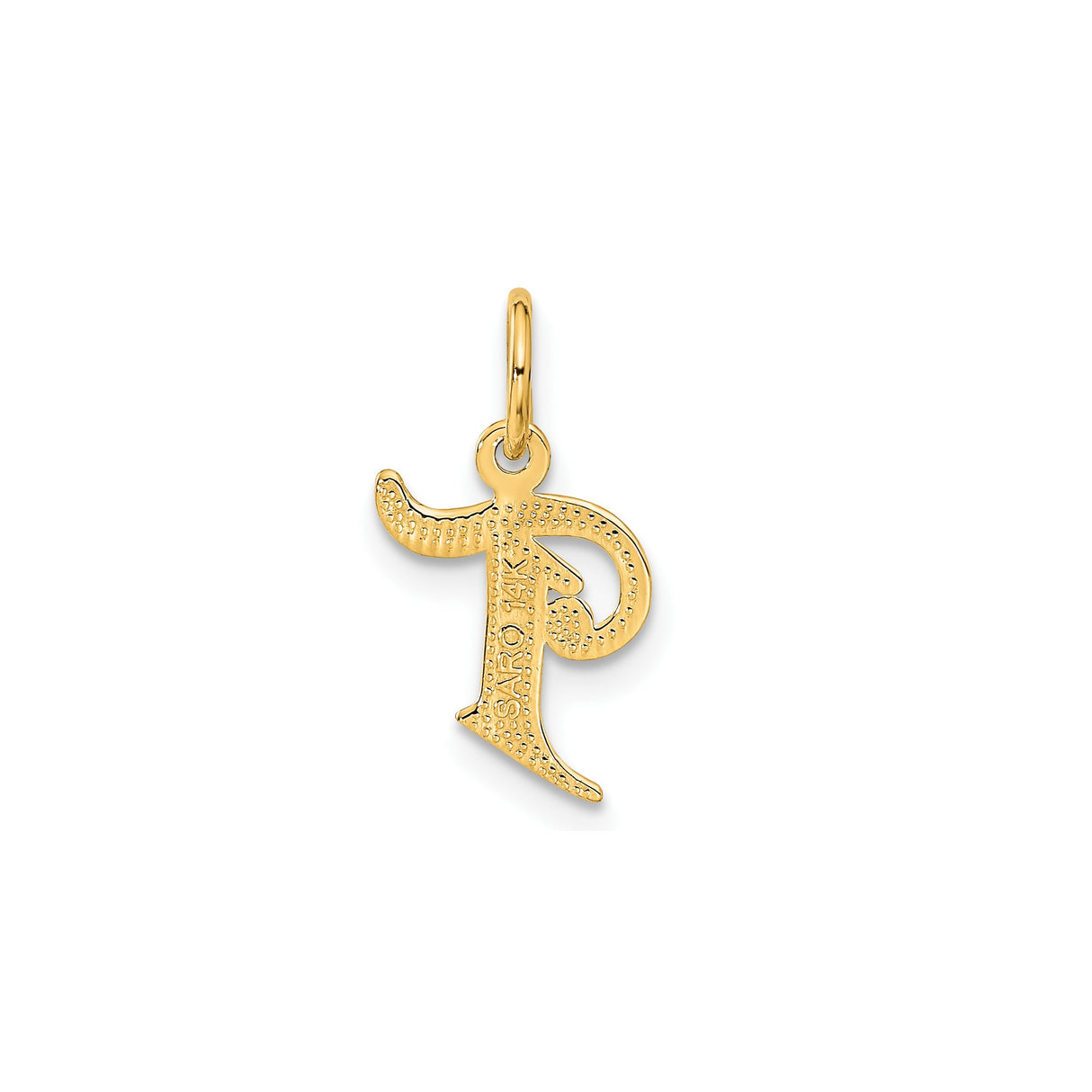 14k Yellow Gold Initial Pendant T, Textured and Polished Letter Charm with Diagonal Accents
