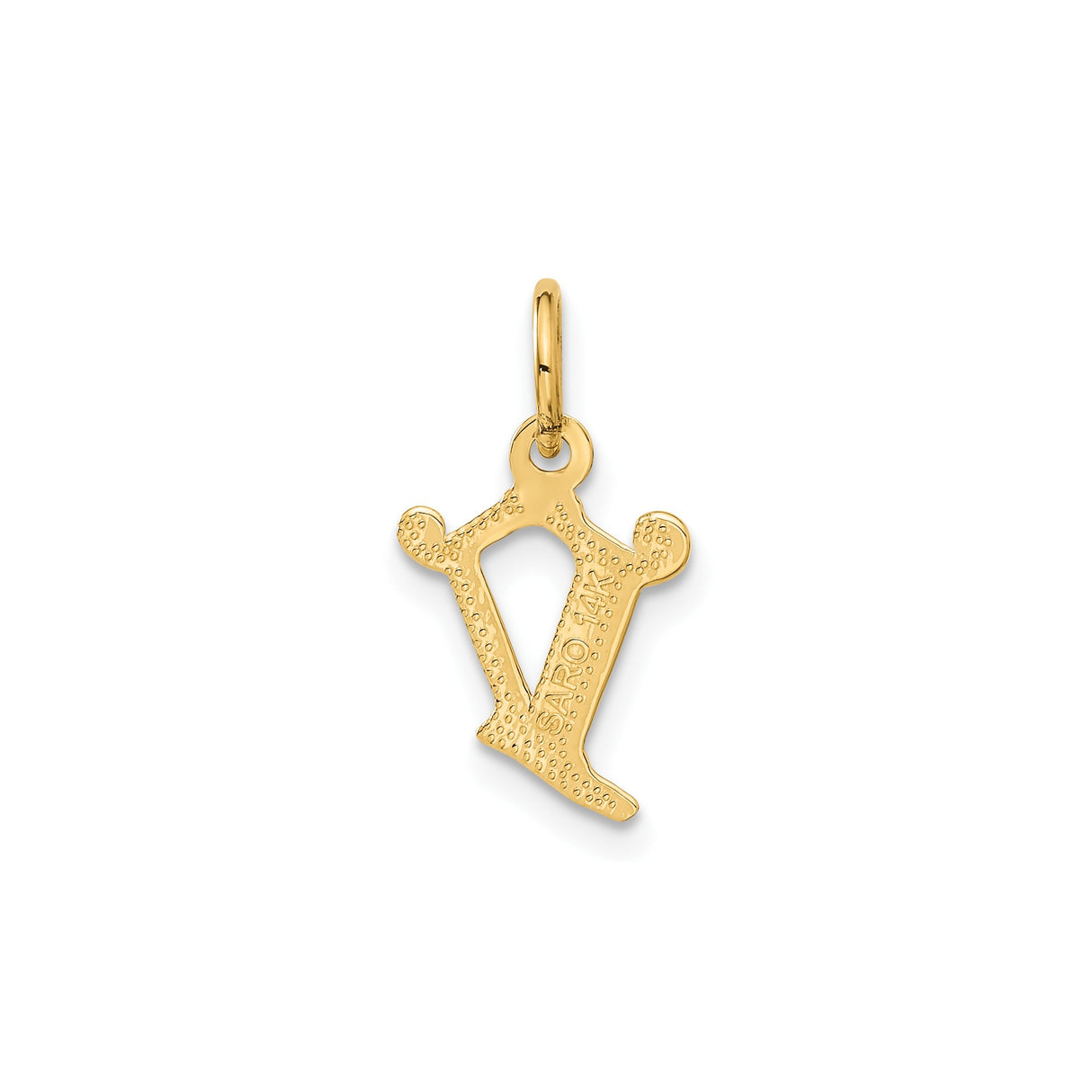 14k Yellow Gold V Pendant, Textured Old English Letter Charm, Classic Initial Jewelry for Women