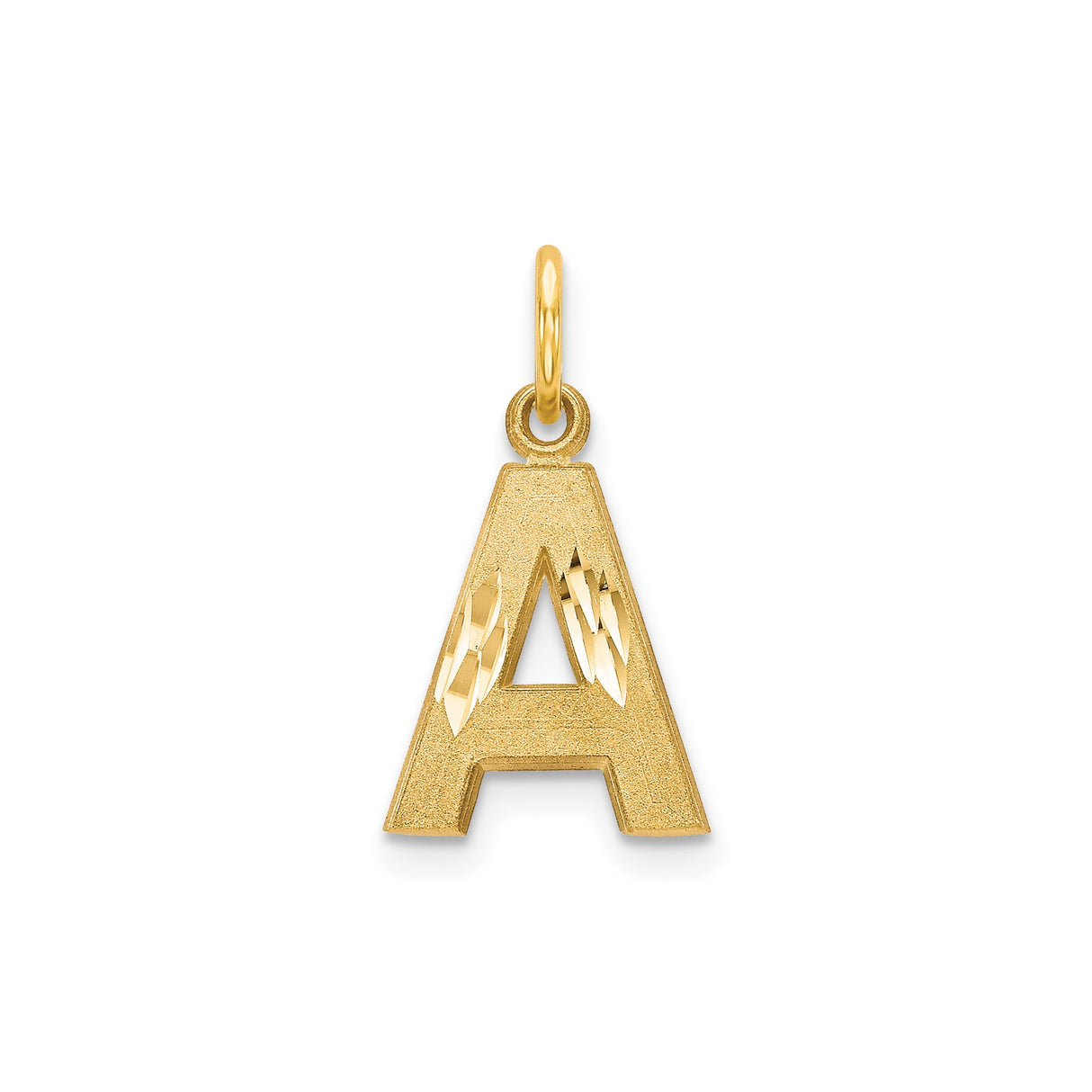 14k Yellow Gold Letter A Pendant Charm, Textured Alphabet with Diamond-Cut Detail