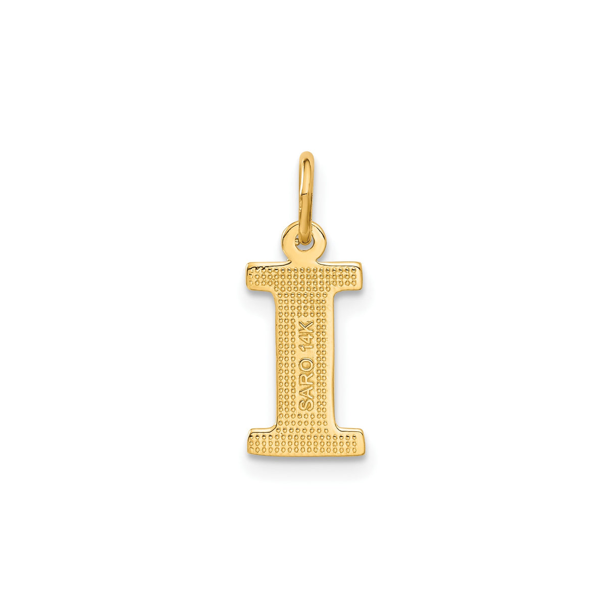 14k Yellow Gold Letter I Pendant Charm with Diamond Cut Center, Polished Initial Design