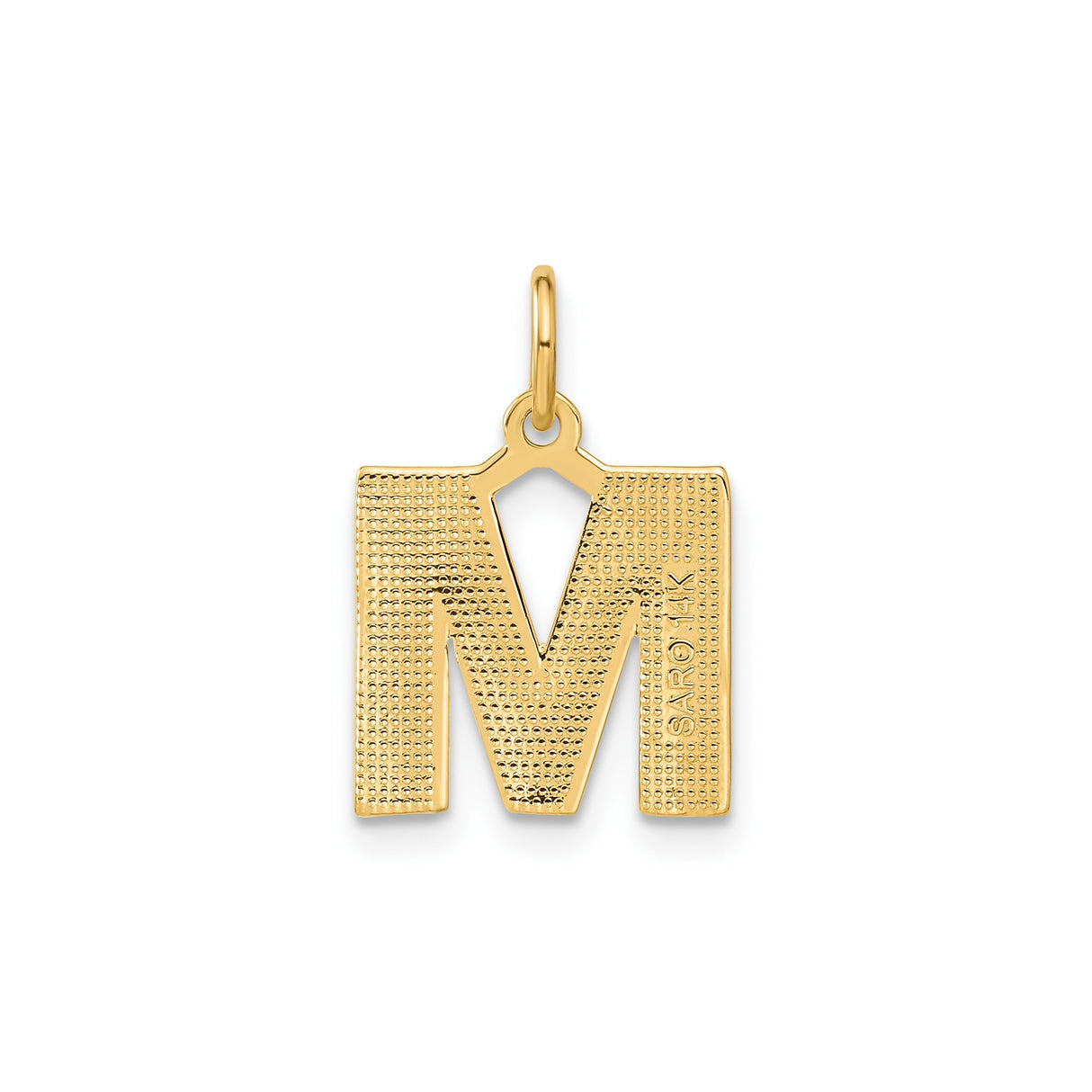 14k Yellow Gold Letter M Pendant with Brushed Finish and Diamond Cut Accents