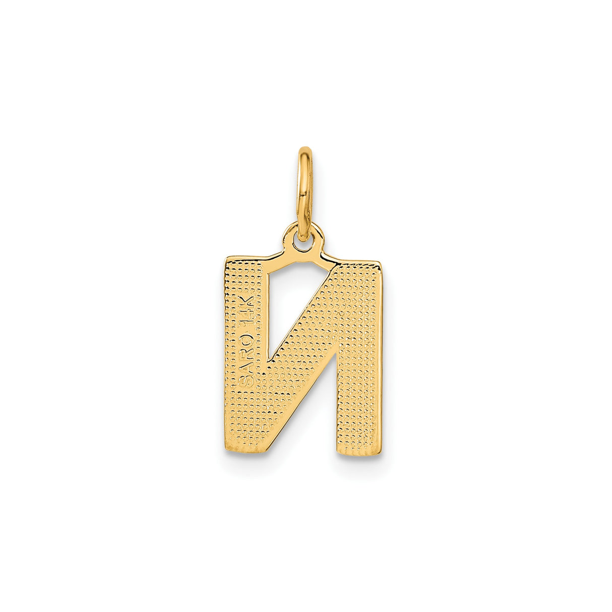 14k Yellow Gold Letter N Pendant, Textured Block Initial with Polished Finish, Unisex Charm