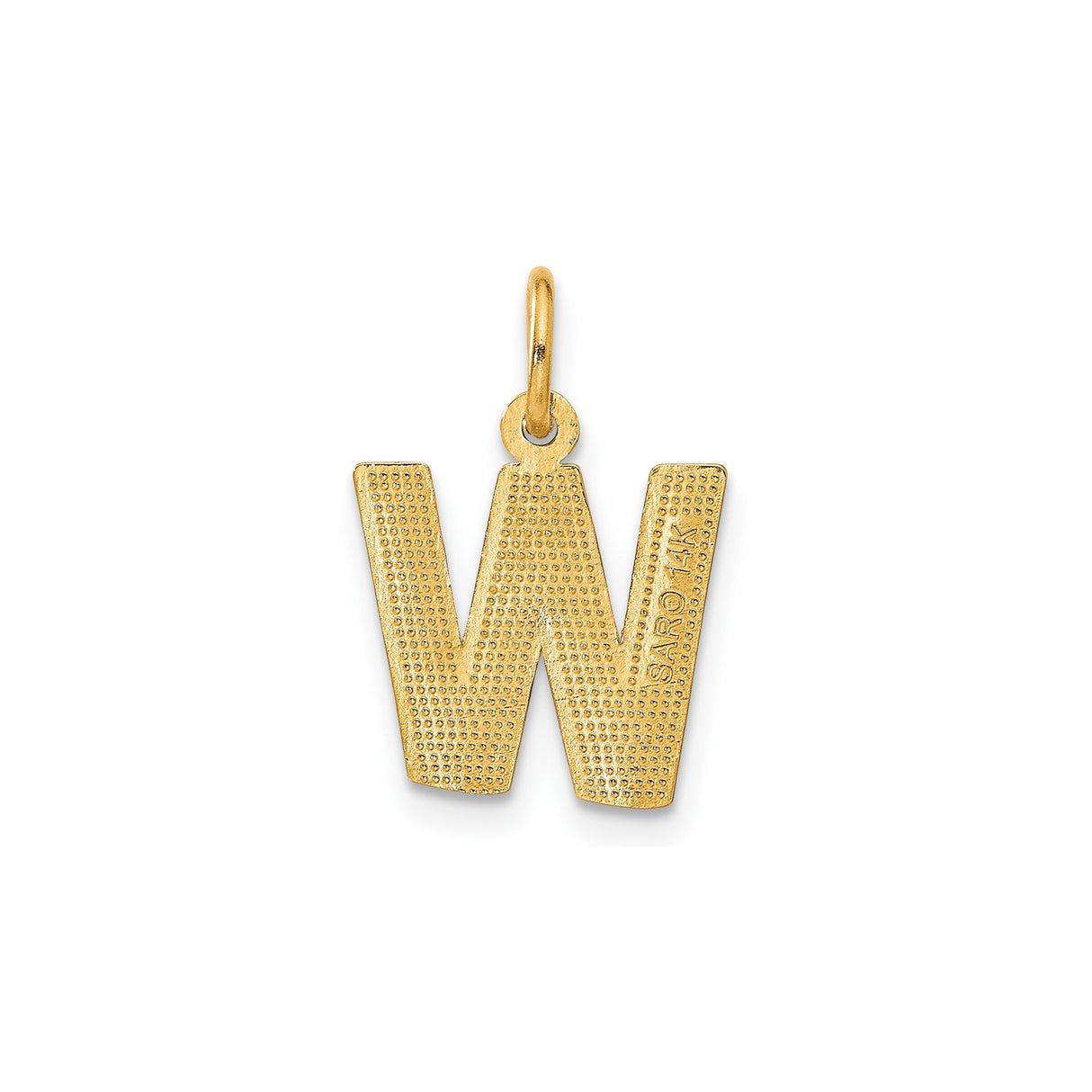 14k Yellow Gold Initial Pendant Charm, Script Letter W with Diamond Cut Accents