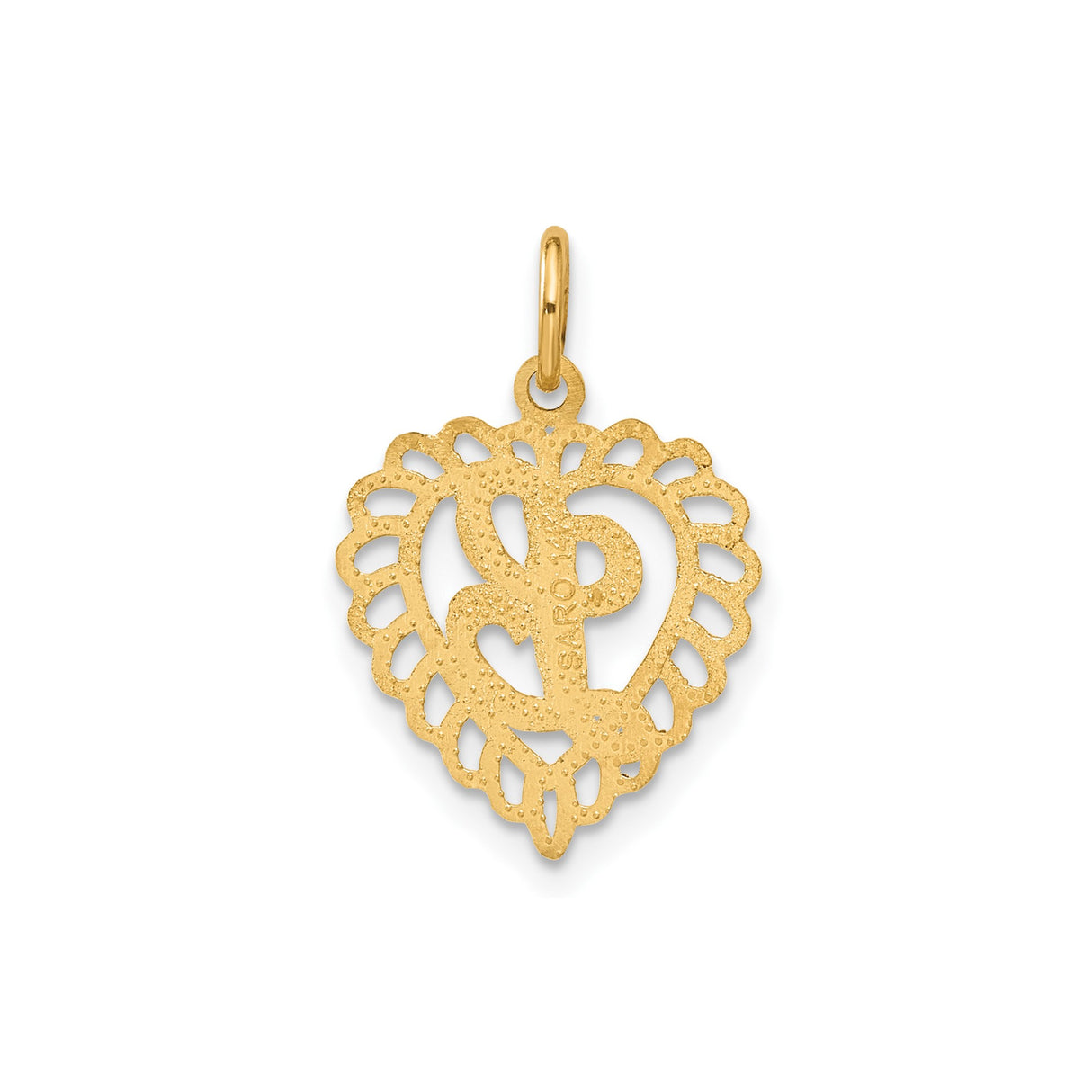 14k Yellow Gold Heart Pendant with Scalloped Border and Cutout Letter P Charm