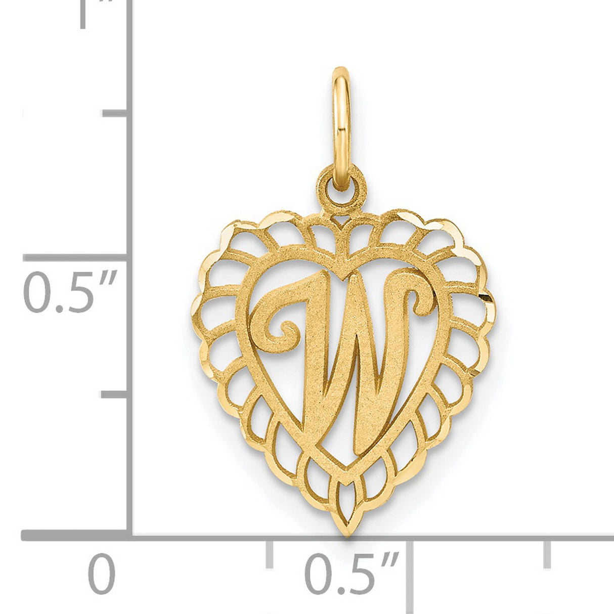 14k Yellow Gold Heart Pendant with Script Letter W, Ornate Filigree Monogram Charm