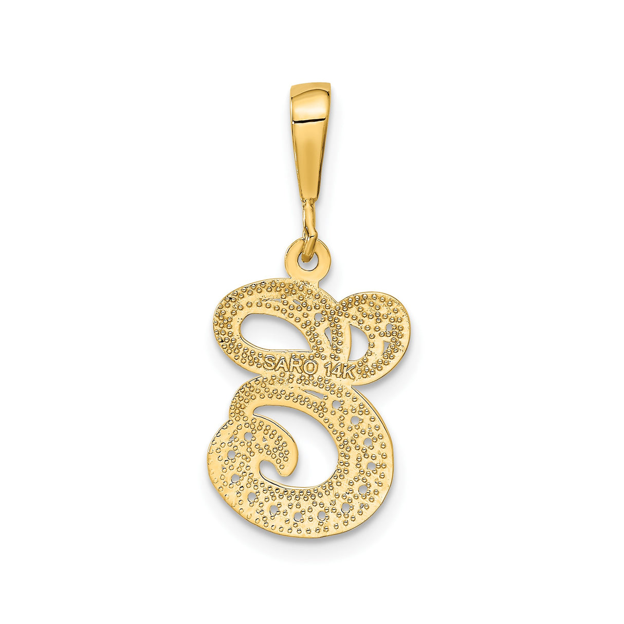 14k Yellow Gold Letter G Pendant, Script Initial Charm with Filigree Cursive Design for Women