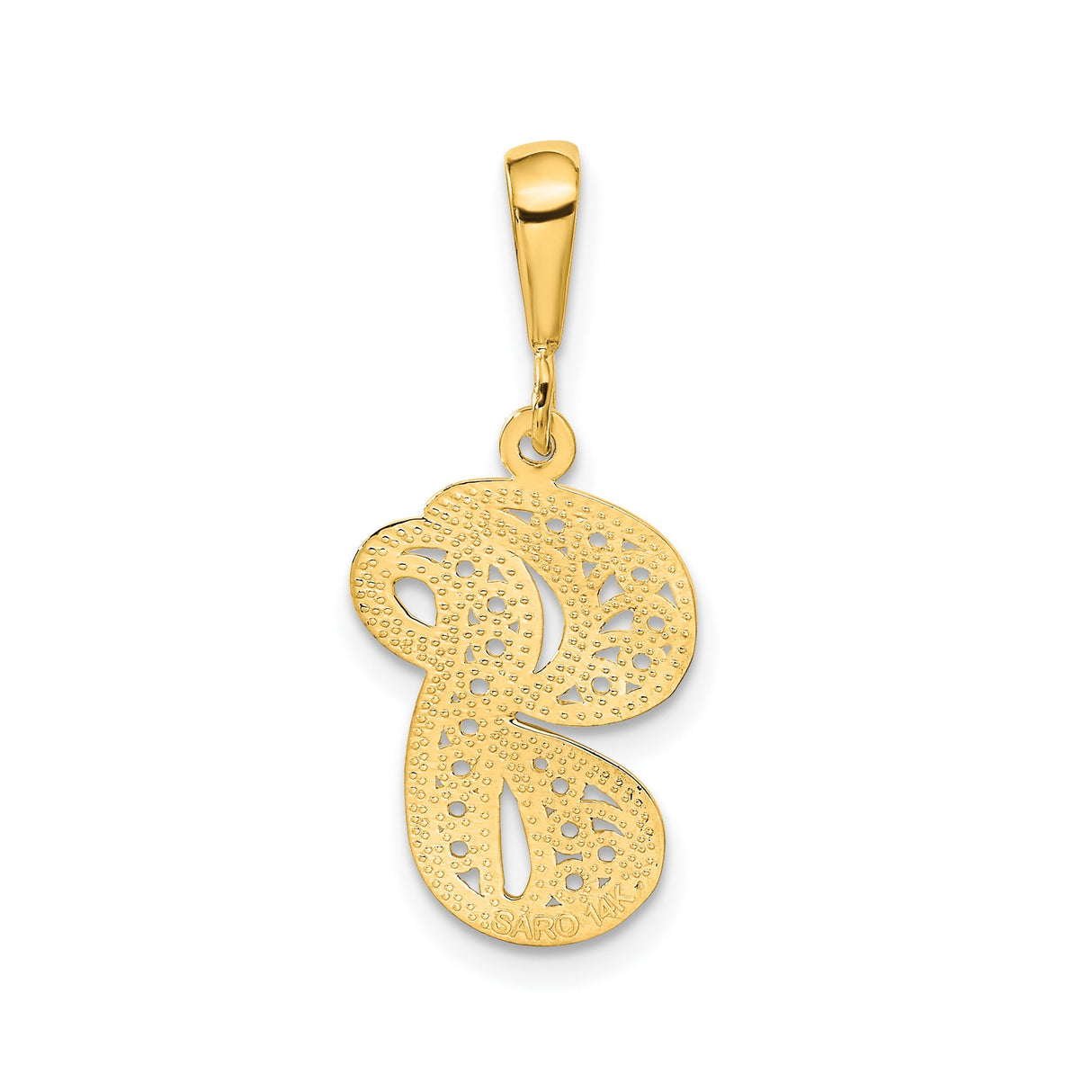 14k Yellow Gold Initial S Pendant with Filigree Detailing, Script Monogram Charm