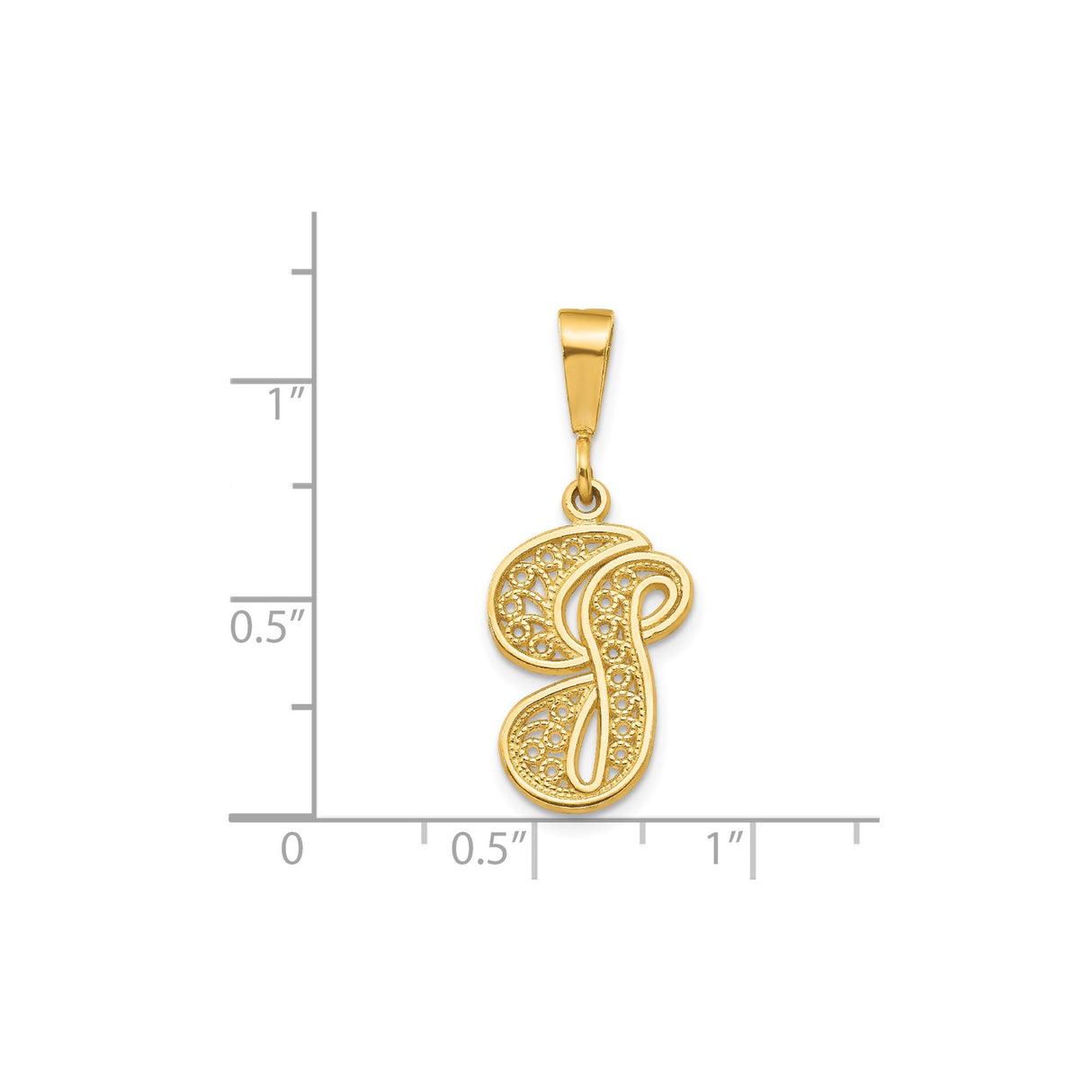 14k Yellow Gold Initial S Pendant with Filigree Detailing, Script Monogram Charm