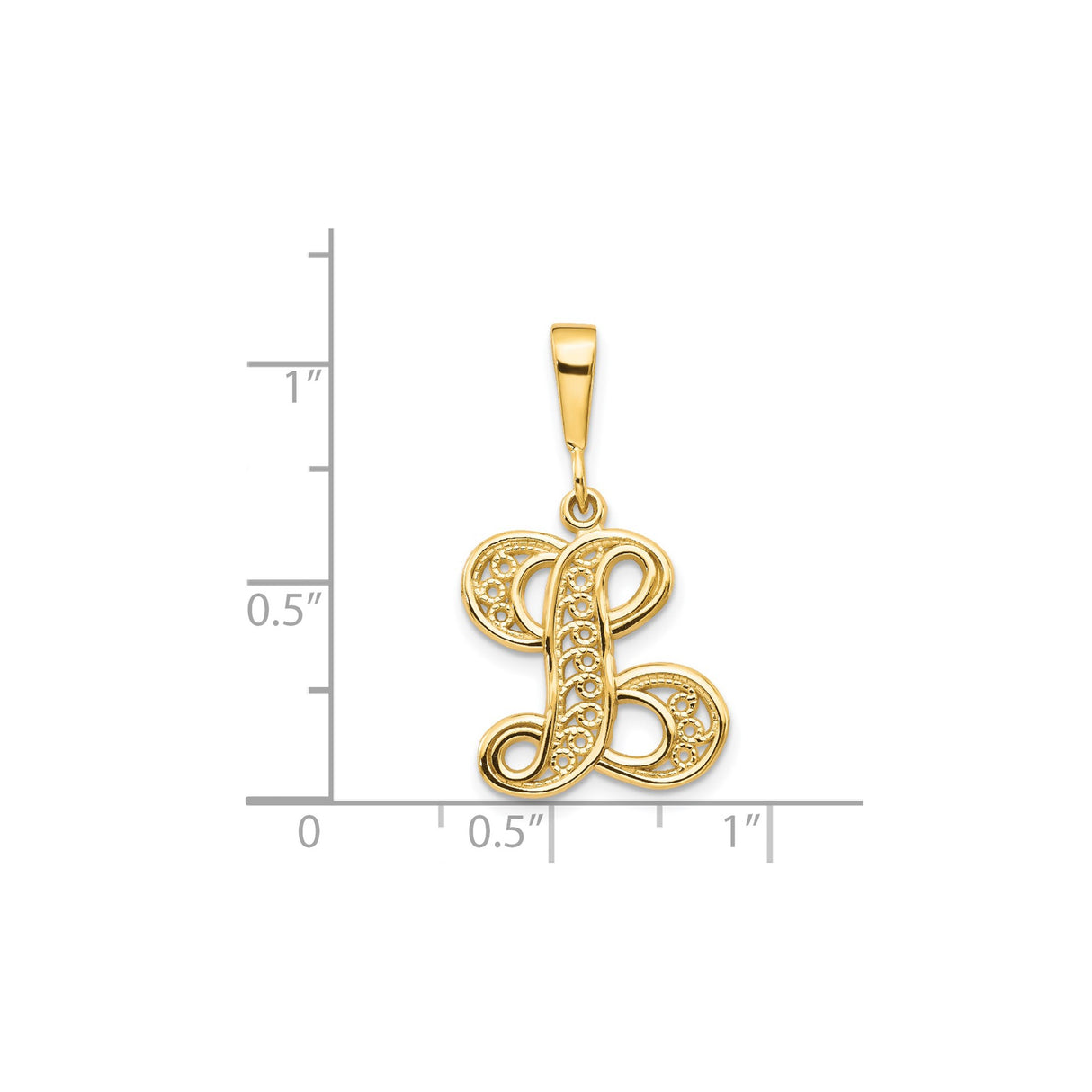14k Yellow Gold Script Letter L Pendant with Filigree Detailing for Women