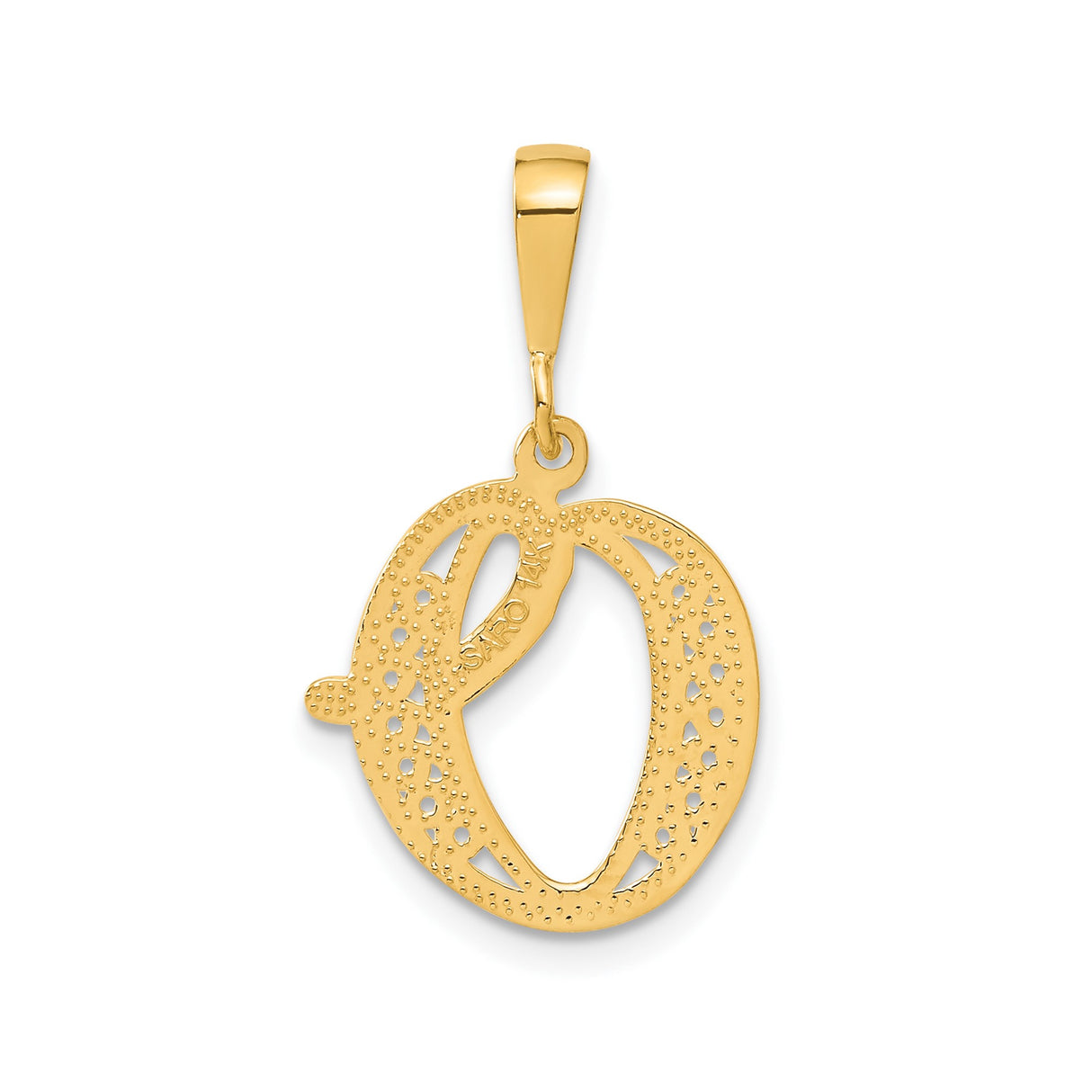 14k Yellow Gold Script Initial O Pendant with Filigree Accents and Polished Finish
