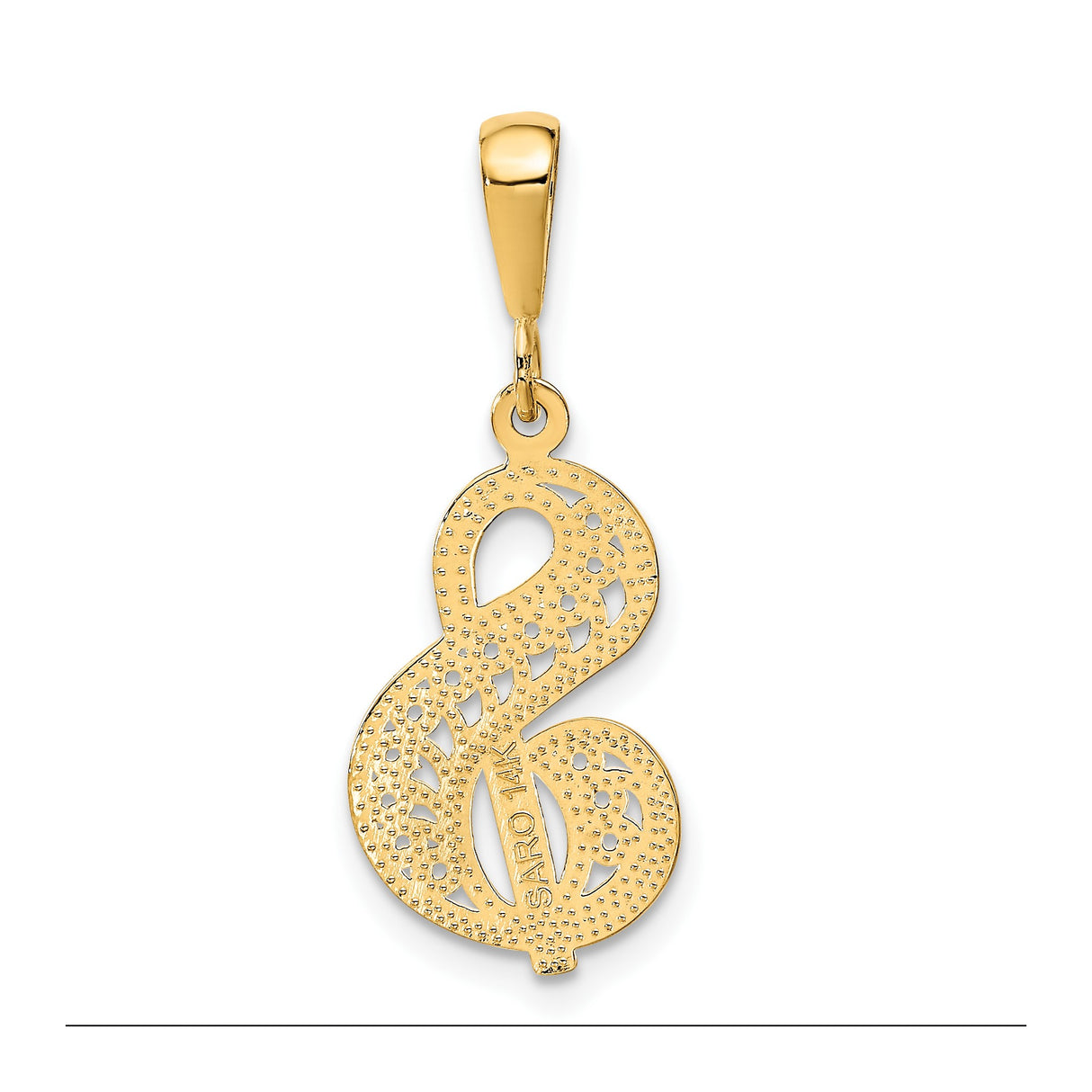 14k Yellow Gold Letter S Pendant, Script Monogram Charm with Filigree Detailing