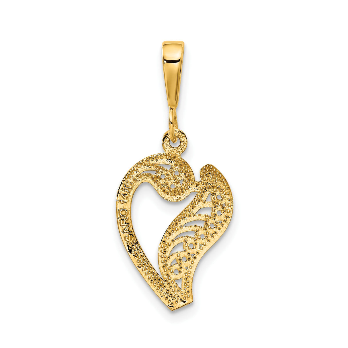 14k Yellow Gold Heart Pendant with Openwork Filigree Scroll Design for Women