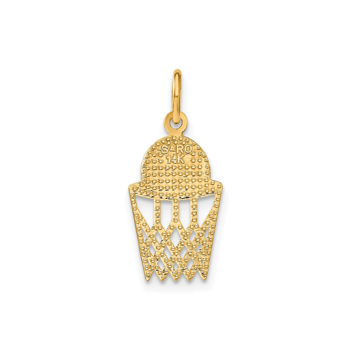 14k Yellow Gold Basketball Pendant with Detailed Hoop and Ball Design, Unisex Sports Charm