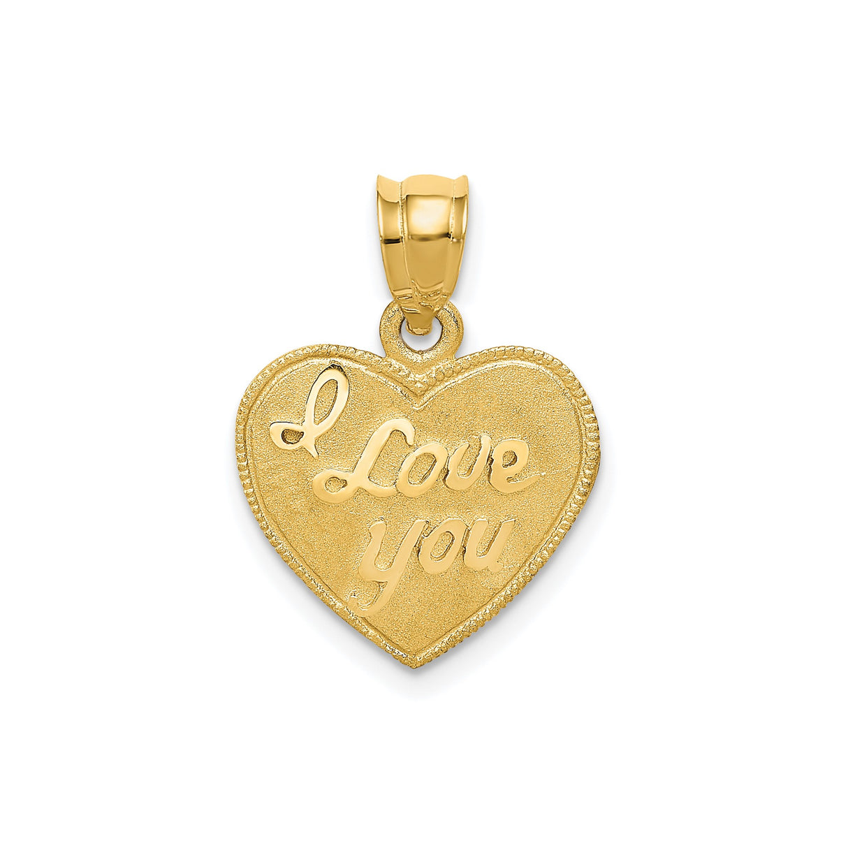 14k Yellow Gold Heart Pendant with I Love You Message, Romantic Jewelry Charm for Women