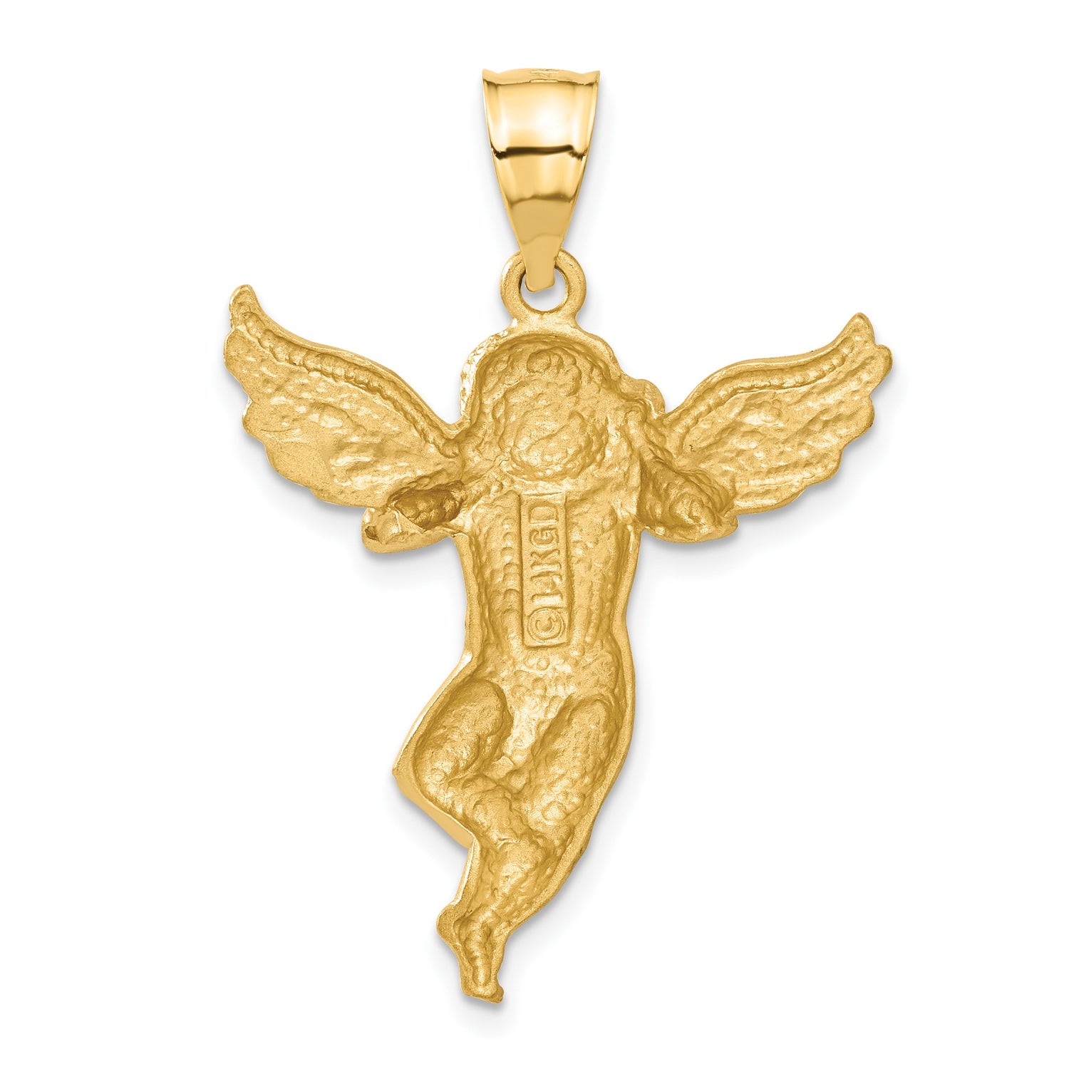 14k Yellow Gold Angel Pendant with Outstretched Wings, Cherub Design, Religious Symbol