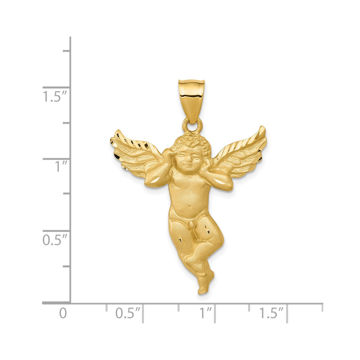 14k Yellow Gold Angel Pendant with Outstretched Wings, Cherub Design, Religious Symbol