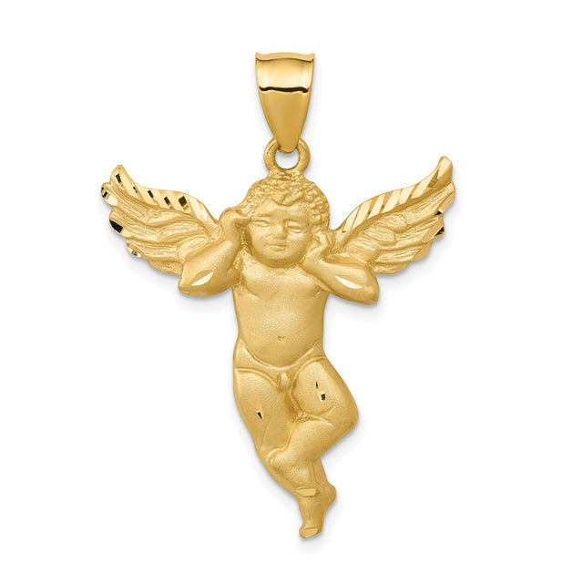 14k Yellow Gold Angel Pendant with Outstretched Wings, Cherub Design, Religious Symbol