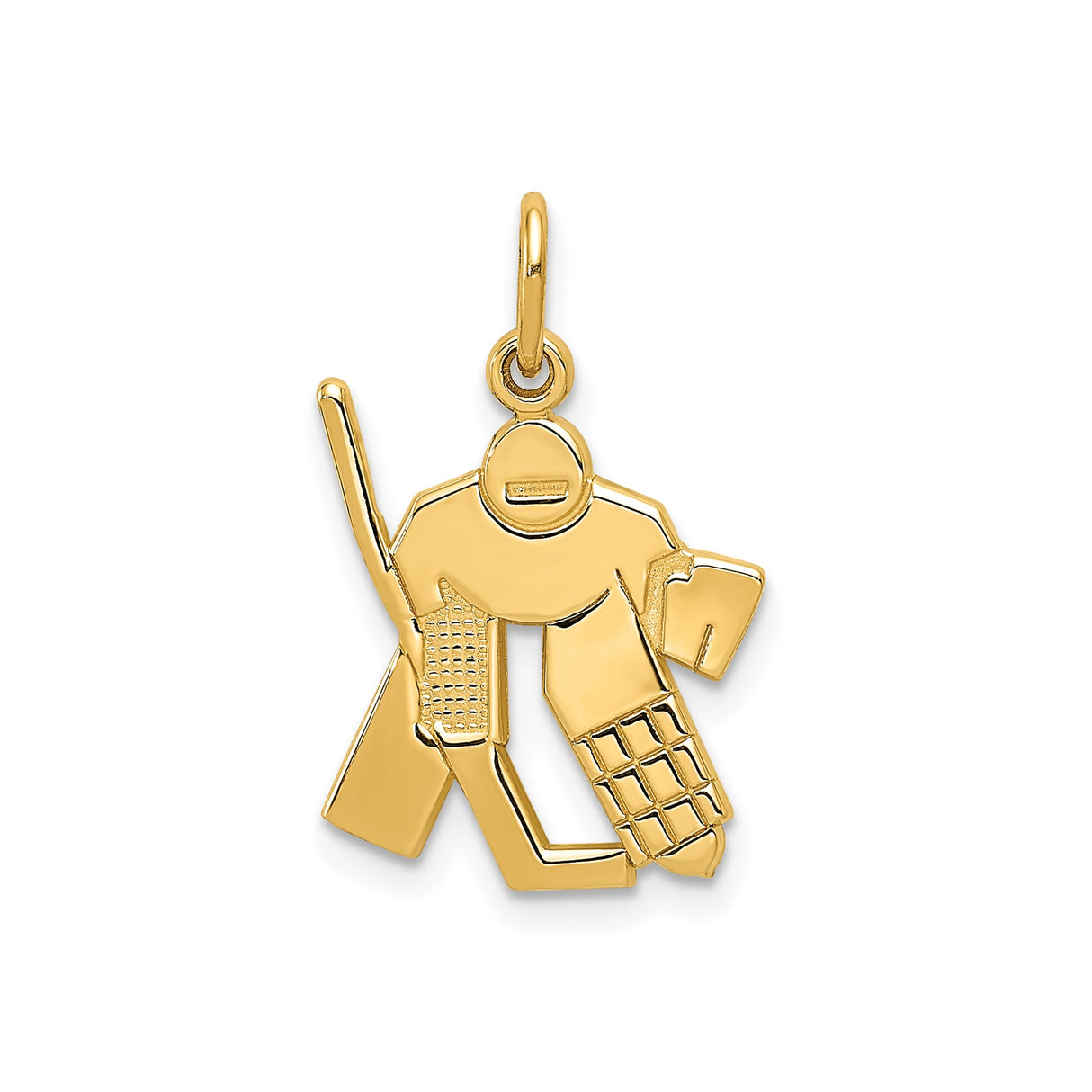 14k Yellow Gold Hockey Goalie Pendant with Helmet, Pads, and Stick, Sports Charm for Men or Boys