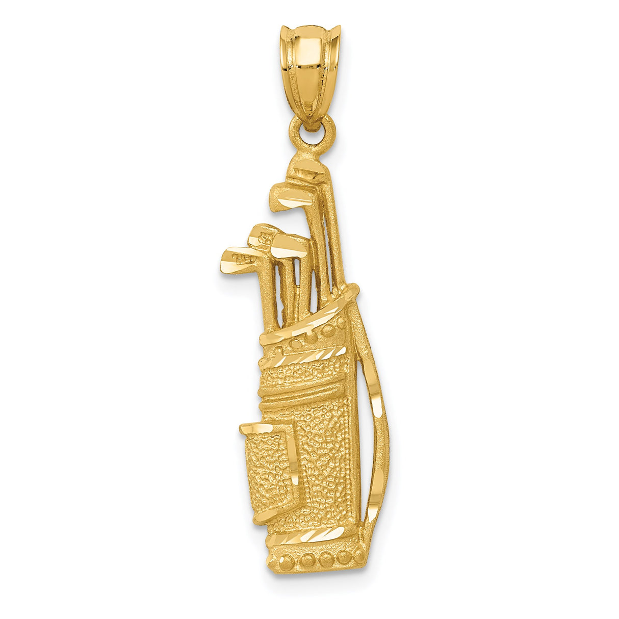 14k Yellow Gold Golf Bag Pendant with Detailed Clubs and Textured Accents