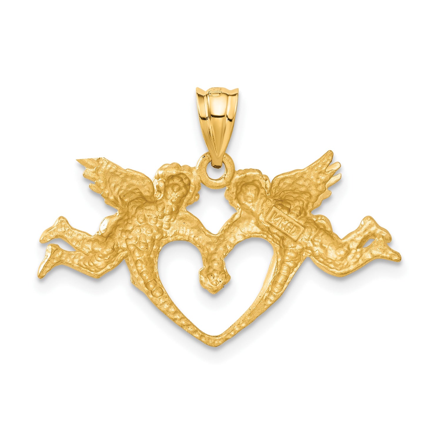 14k Yellow Gold Pendant with Two Cherubs Forming Heart Shape, Angel Symbol of Love and Faith