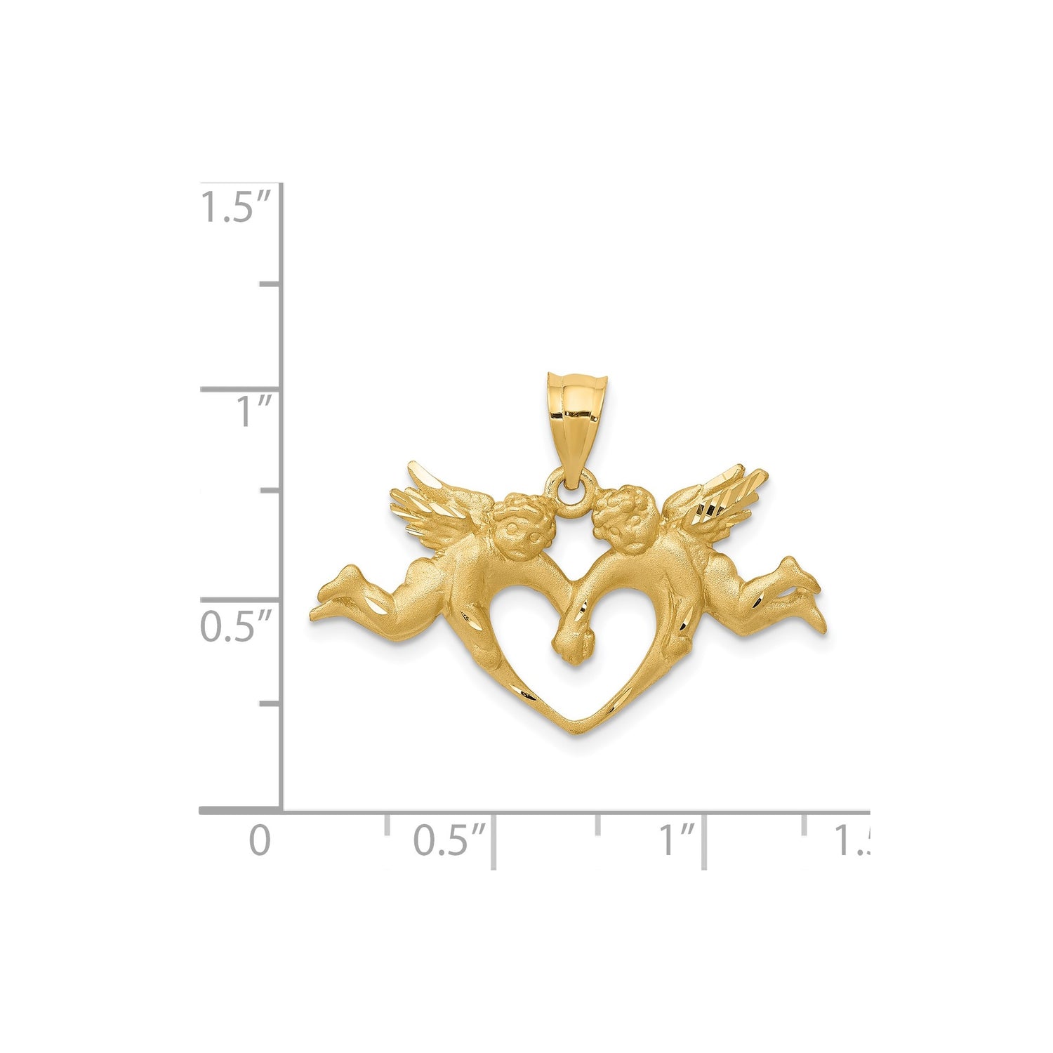 14k Yellow Gold Pendant with Two Cherubs Forming Heart Shape, Angel Symbol of Love and Faith
