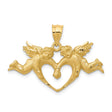 14k Yellow Gold Pendant with Two Cherubs Forming Heart Shape, Angel Symbol of Love and Faith