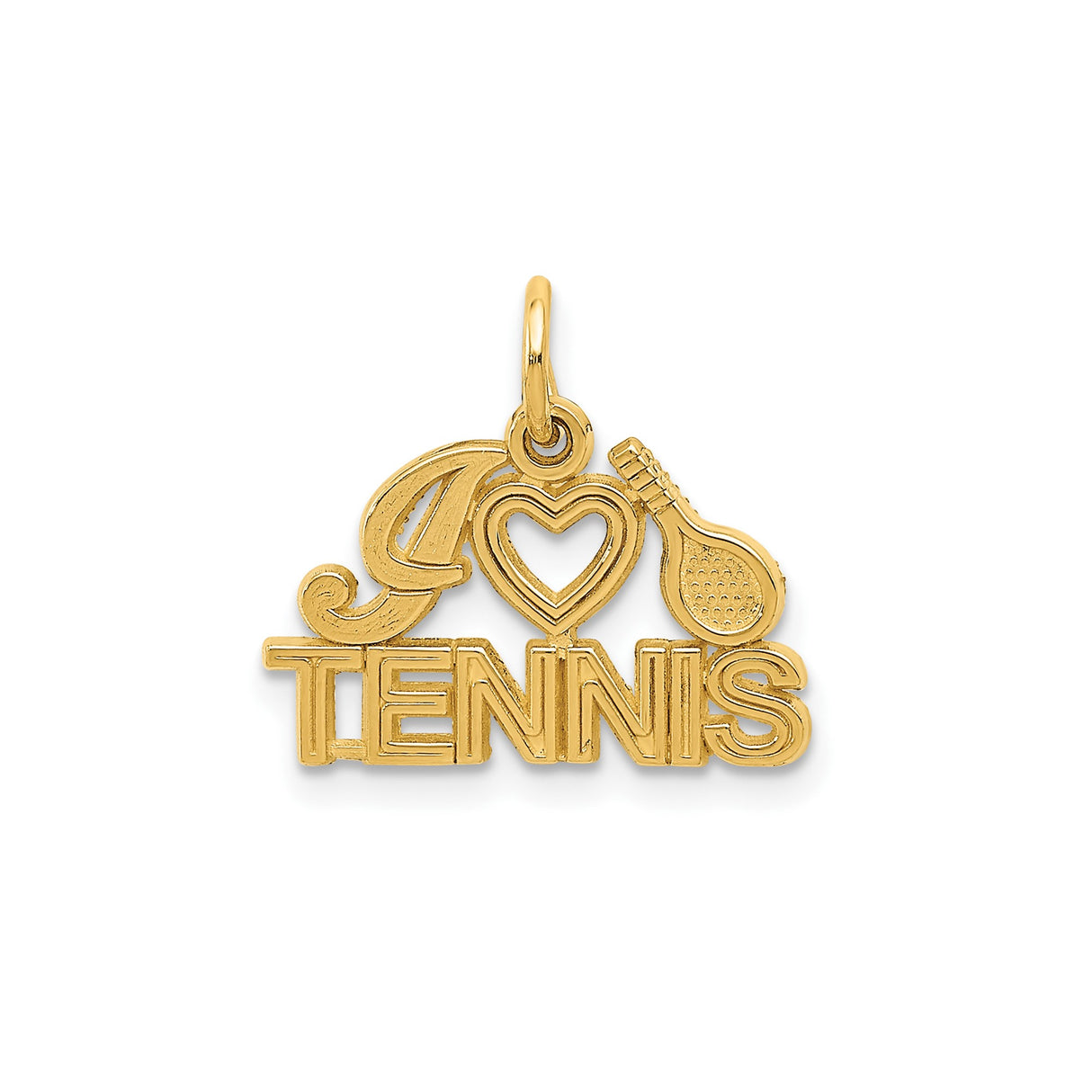 14k Yellow Gold Tennis Pendant with Heart and Racquet Design, Unisex Sports Charm