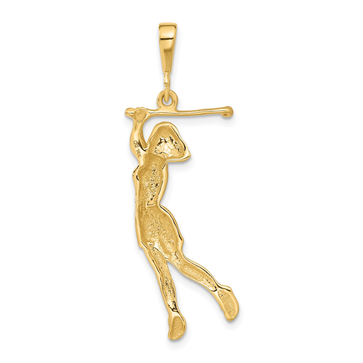 14k Yellow Gold Female Golfer Pendant in Mid Swing Pose, Sports Charm Jewelry for Women