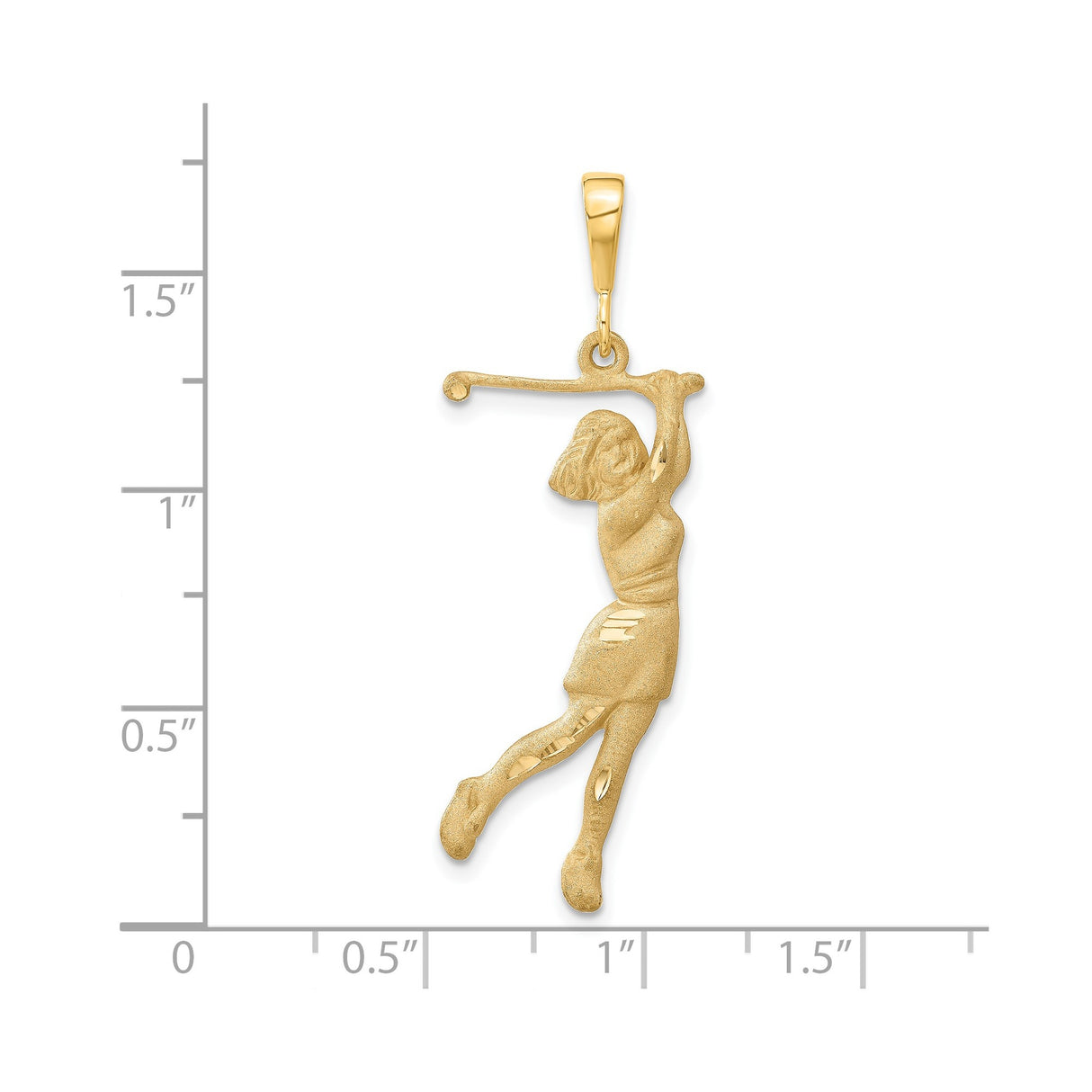 14k Yellow Gold Female Golfer Pendant in Mid Swing Pose, Sports Charm Jewelry for Women