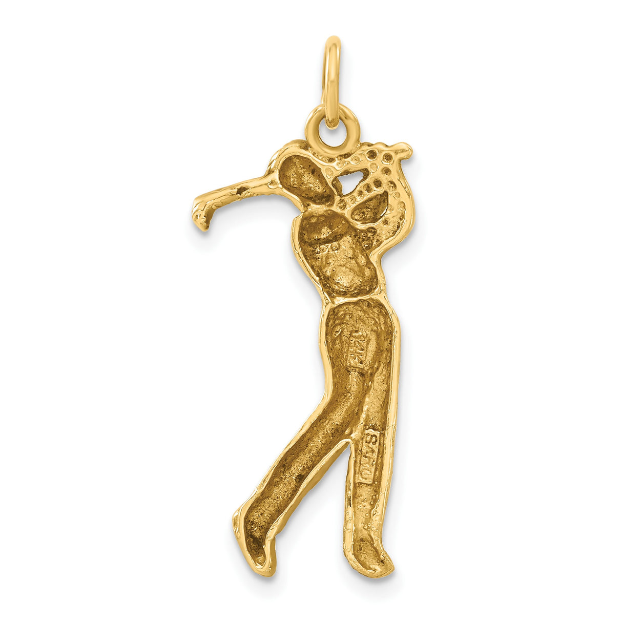 14k Yellow Gold Golfer Pendant with Male Figure Swinging, Sports Charm for Golf Enthusiasts