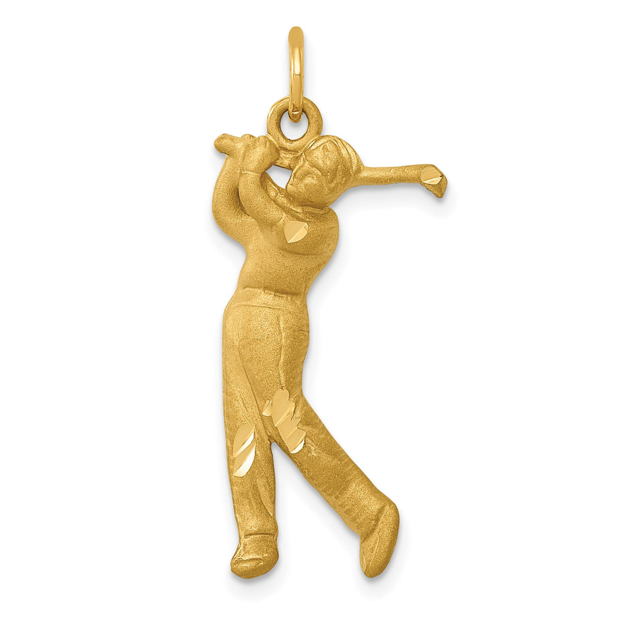 14k Yellow Gold Golfer Pendant with Male Figure Swinging, Sports Charm for Golf Enthusiasts