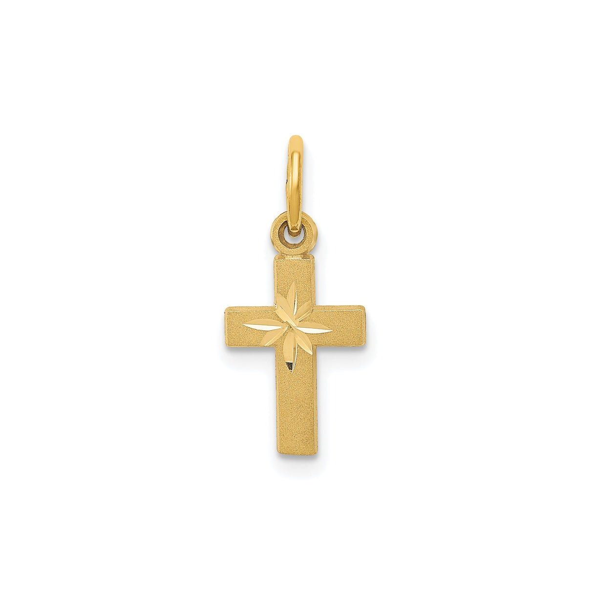 14k Yellow Gold Latin Cross Pendant with Diamond Cut Details and Matte Finish