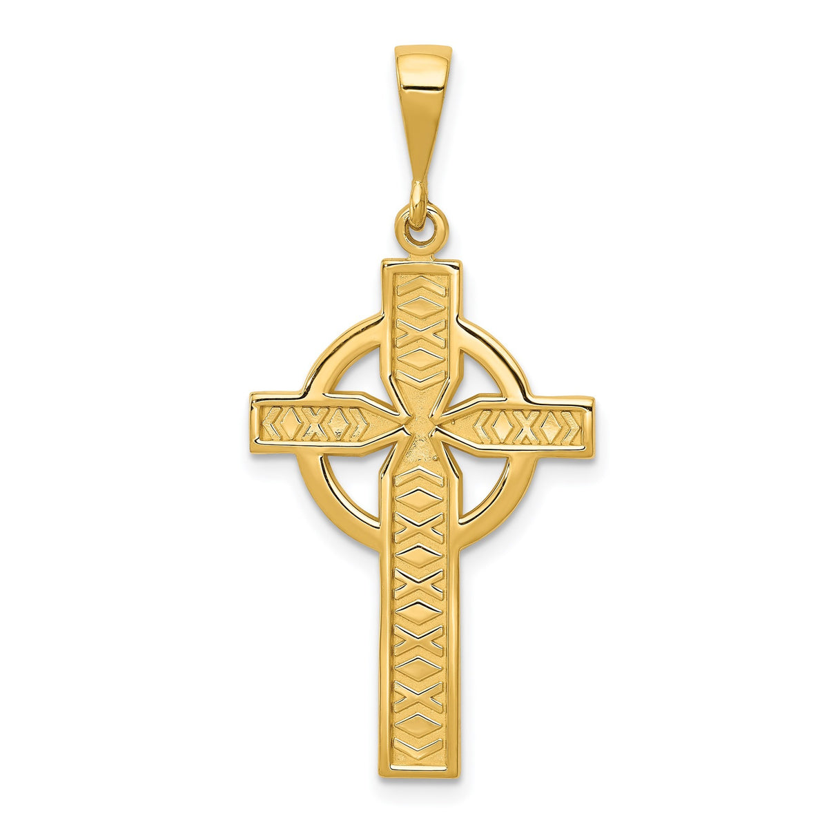 14k Yellow Gold Celtic Cross Pendant with Intricate High Cross Design for Men and Women