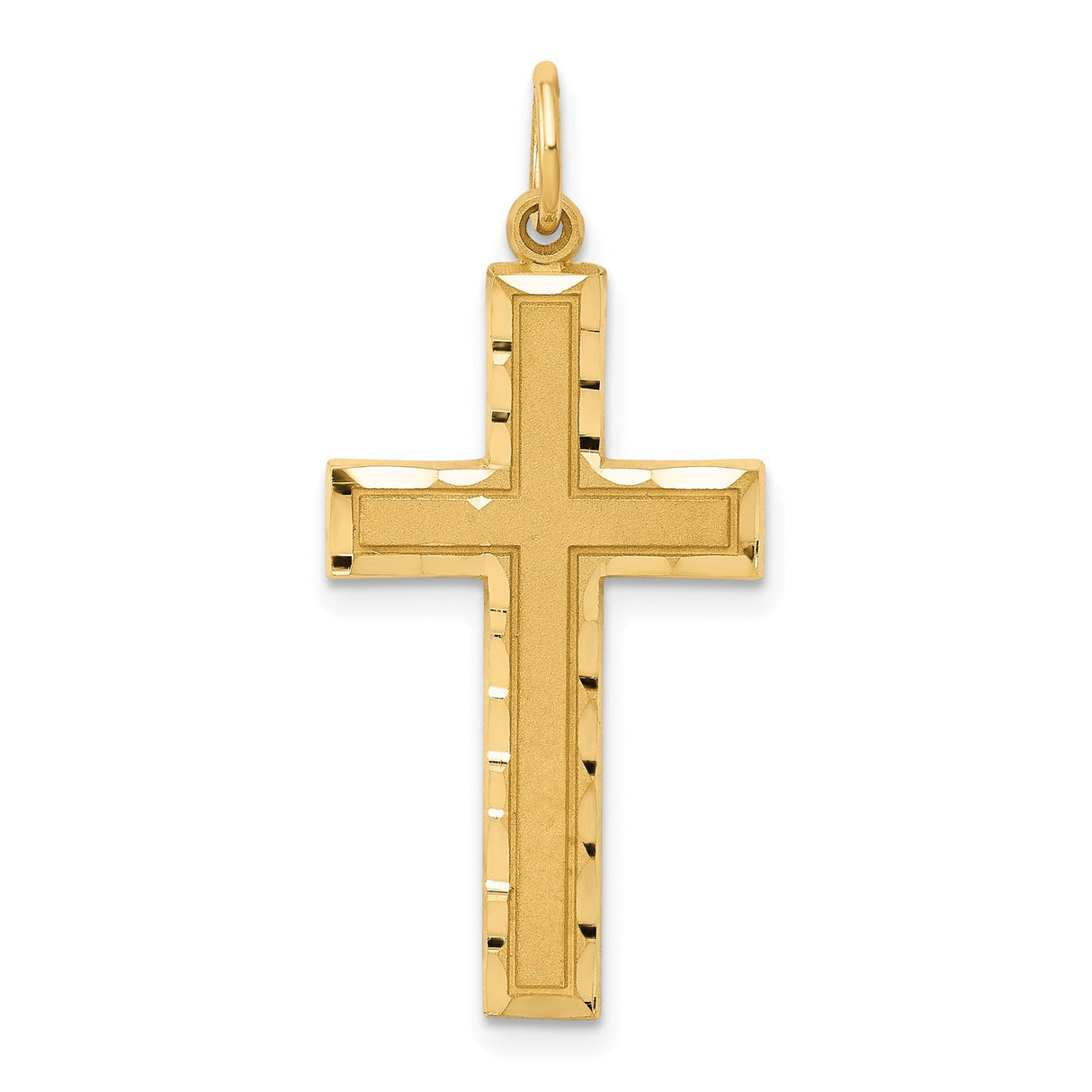14k Yellow Gold Cross Pendant with Diamond-Cut Detailing and Satin Center for Men and Women