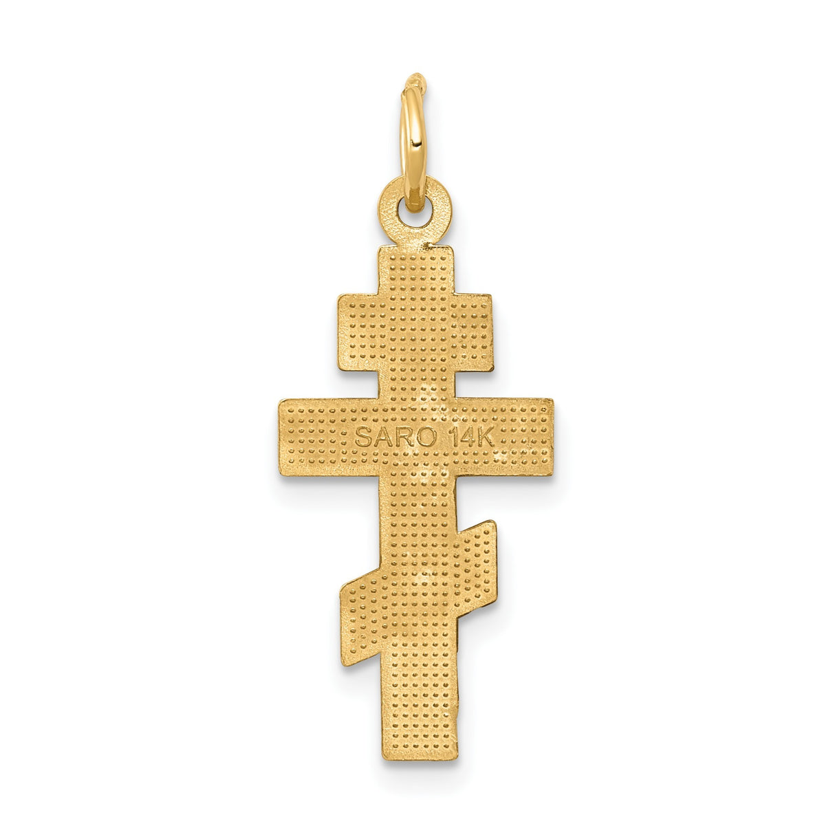 14k Yellow Gold Orthodox Cross Pendant with Satin Finish and Beaded Border