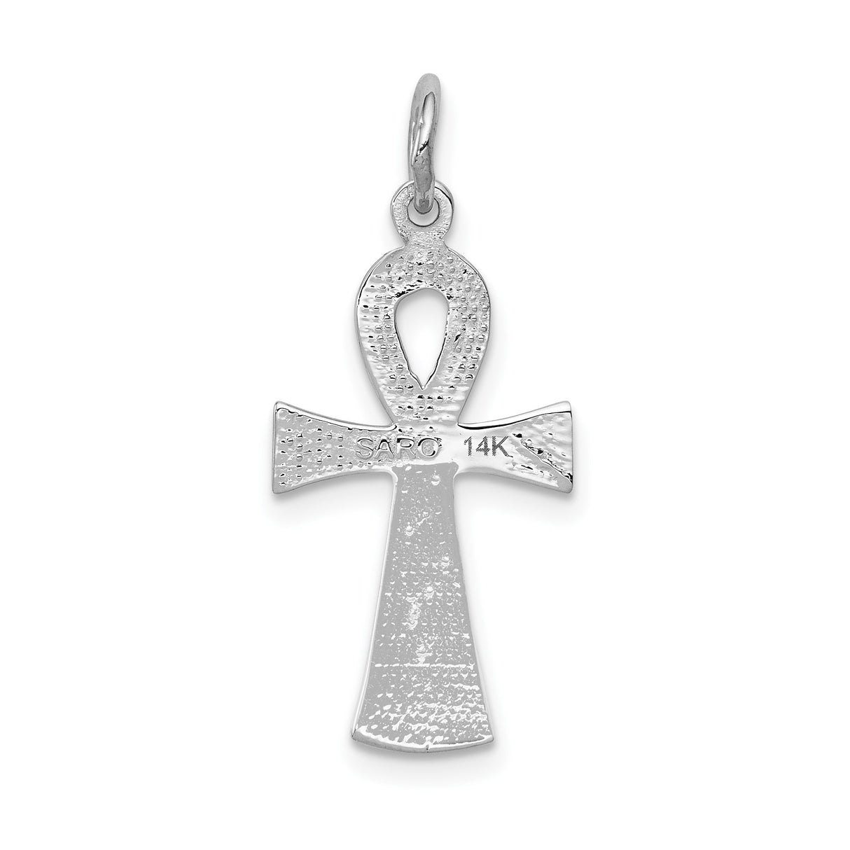 14k White Gold Ankh Cross Pendant with Textured Finish, Egyptian Spiritual Symbol for Men and Women