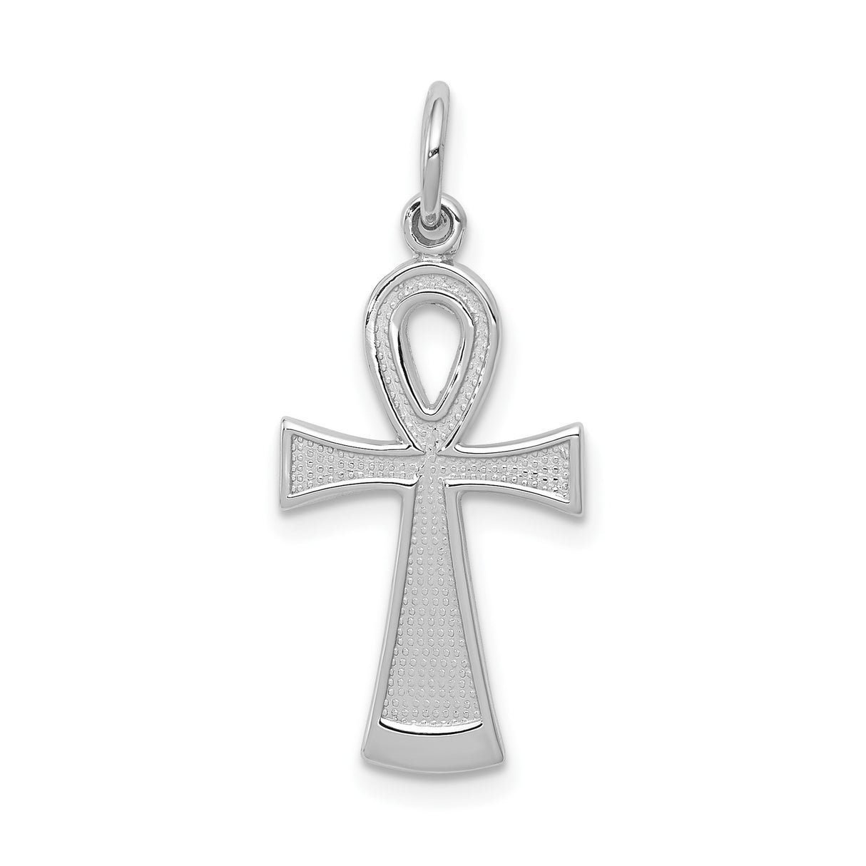 14k White Gold Ankh Cross Pendant with Textured Finish, Egyptian Spiritual Symbol for Men and Women