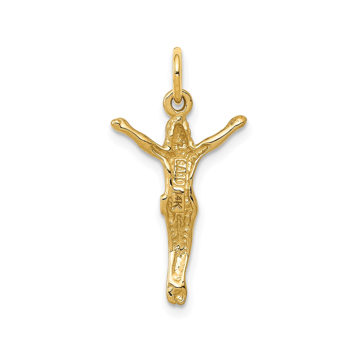 14k Yellow Gold Crucifix Pendant with Jesus on Cross, Christian Religious Charm