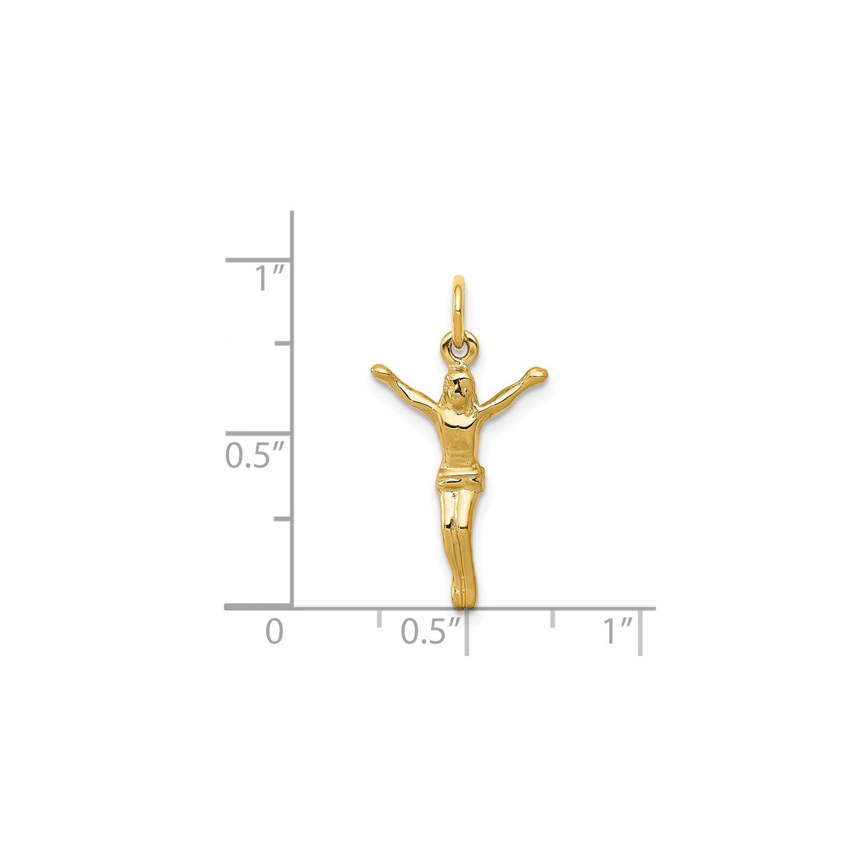 14k Yellow Gold Crucifix Pendant with Jesus on Cross, Christian Religious Charm